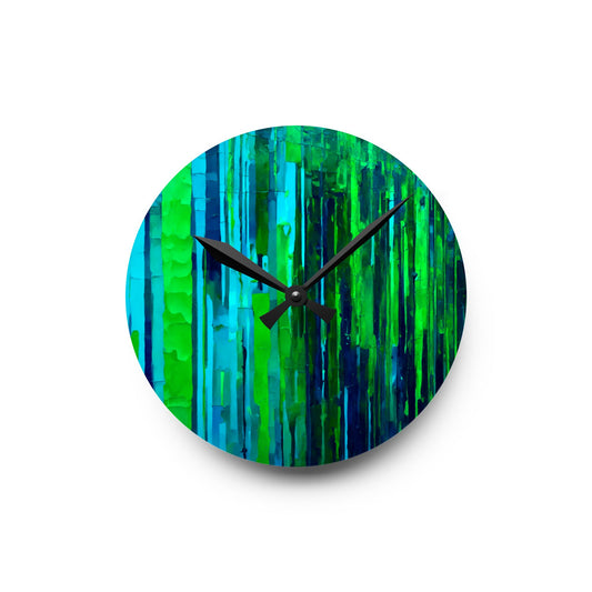Striped Blue Green Acrylic Round Wall Clock, 8" x 8"