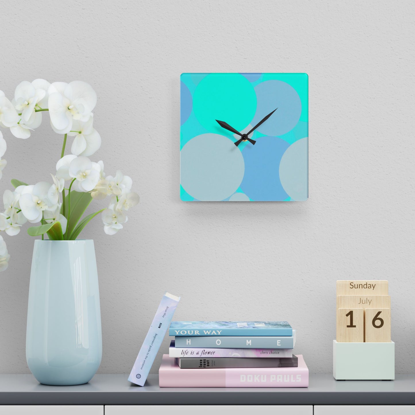 Pastel Tan and Tif Patches Acrylic Wall Clock, Round or Square, 10.75" x 10.75"