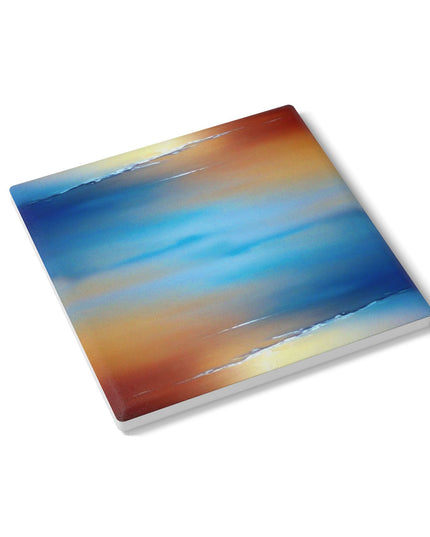 Blue Sea Red Orange Fog 4" x 4" Square Ceramic Coaster