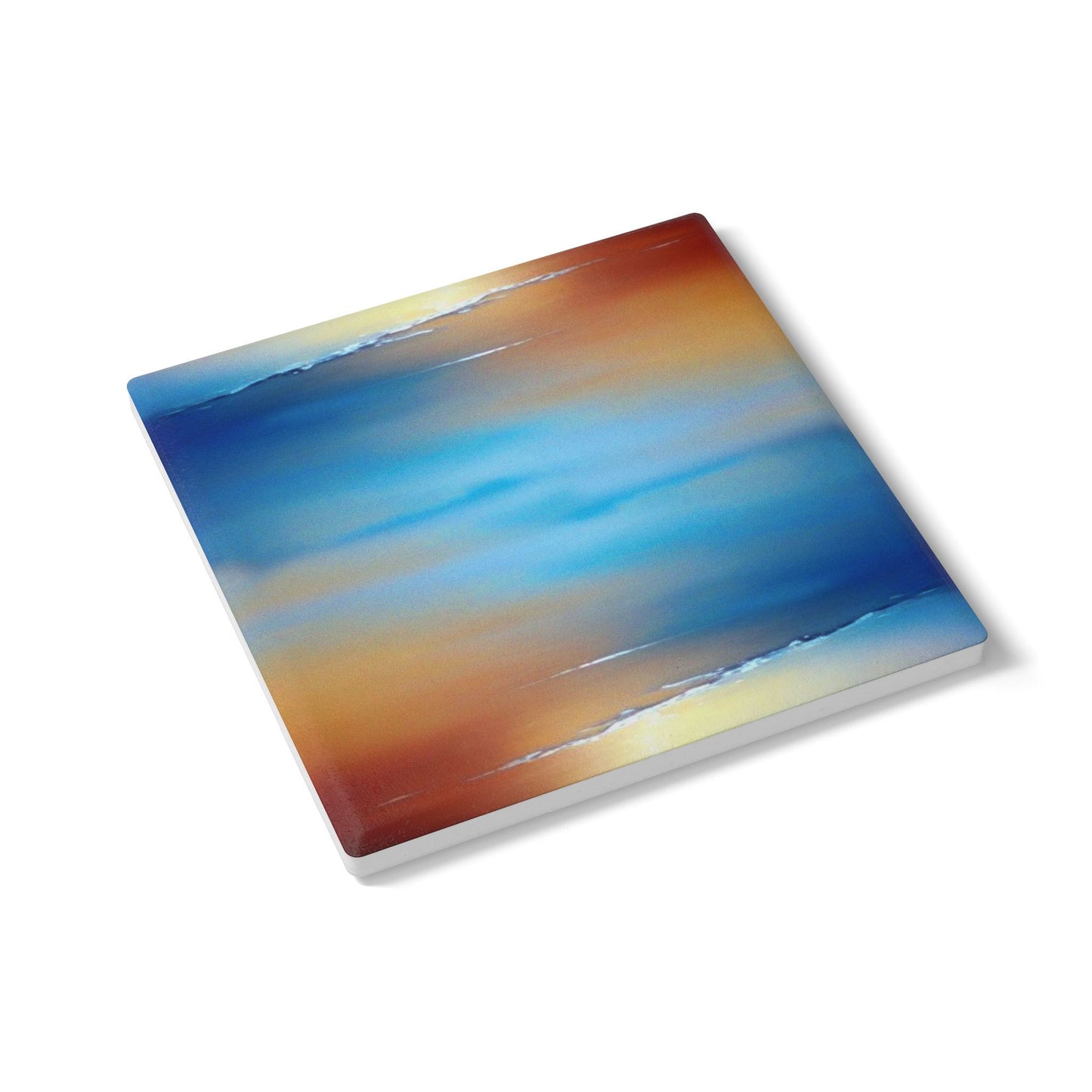 Blue Sea Red Orange Fog 4" x 4" Square Ceramic Coaster