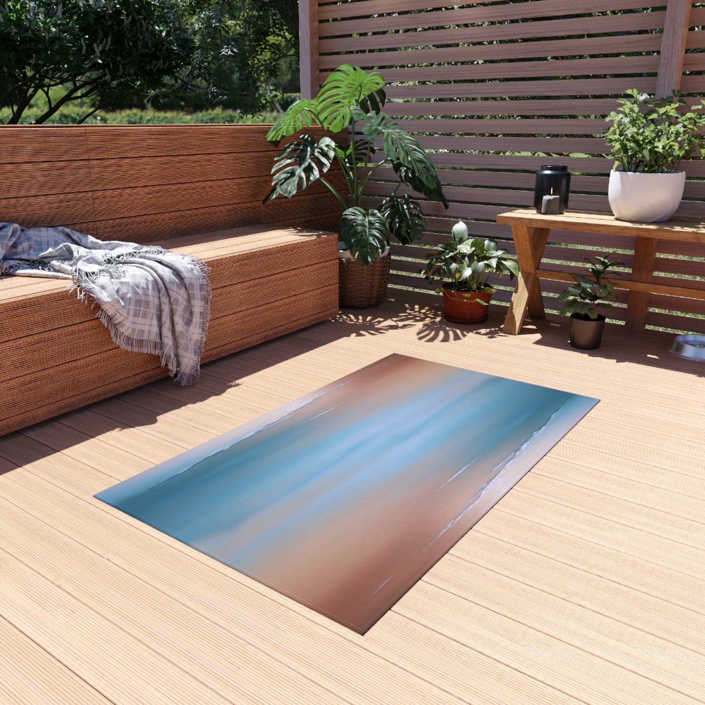 Blue Sea Peach Fog Outdoor Rug, 36" x 60"