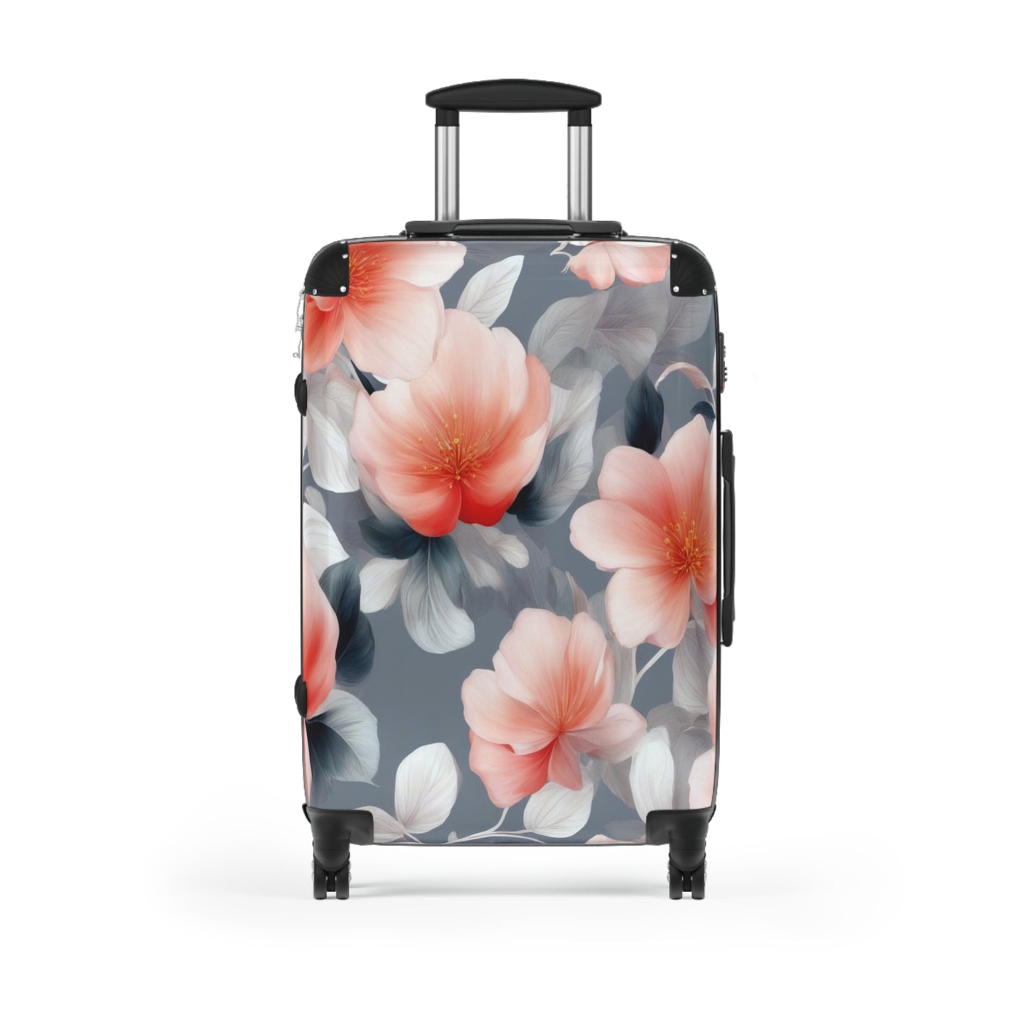 Red Blossom Floral Bunch Medium Suitcase with built in lock, 4 double-wheels, telescopic handle, and ABS back hard-shell