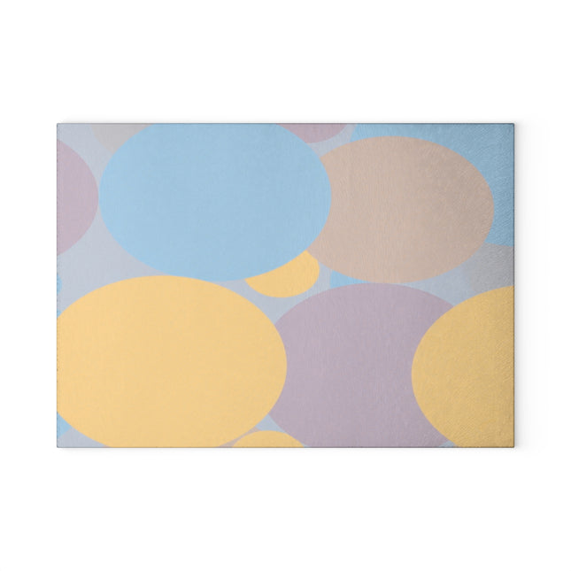 Pastel Baby Blue and Peach Patches 8" x 11" Glass Cutting Board