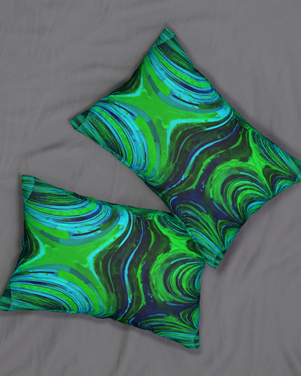 Uzi Spiral Blue Green Spun Polyester Lumbar Pillow, 20" x 14"