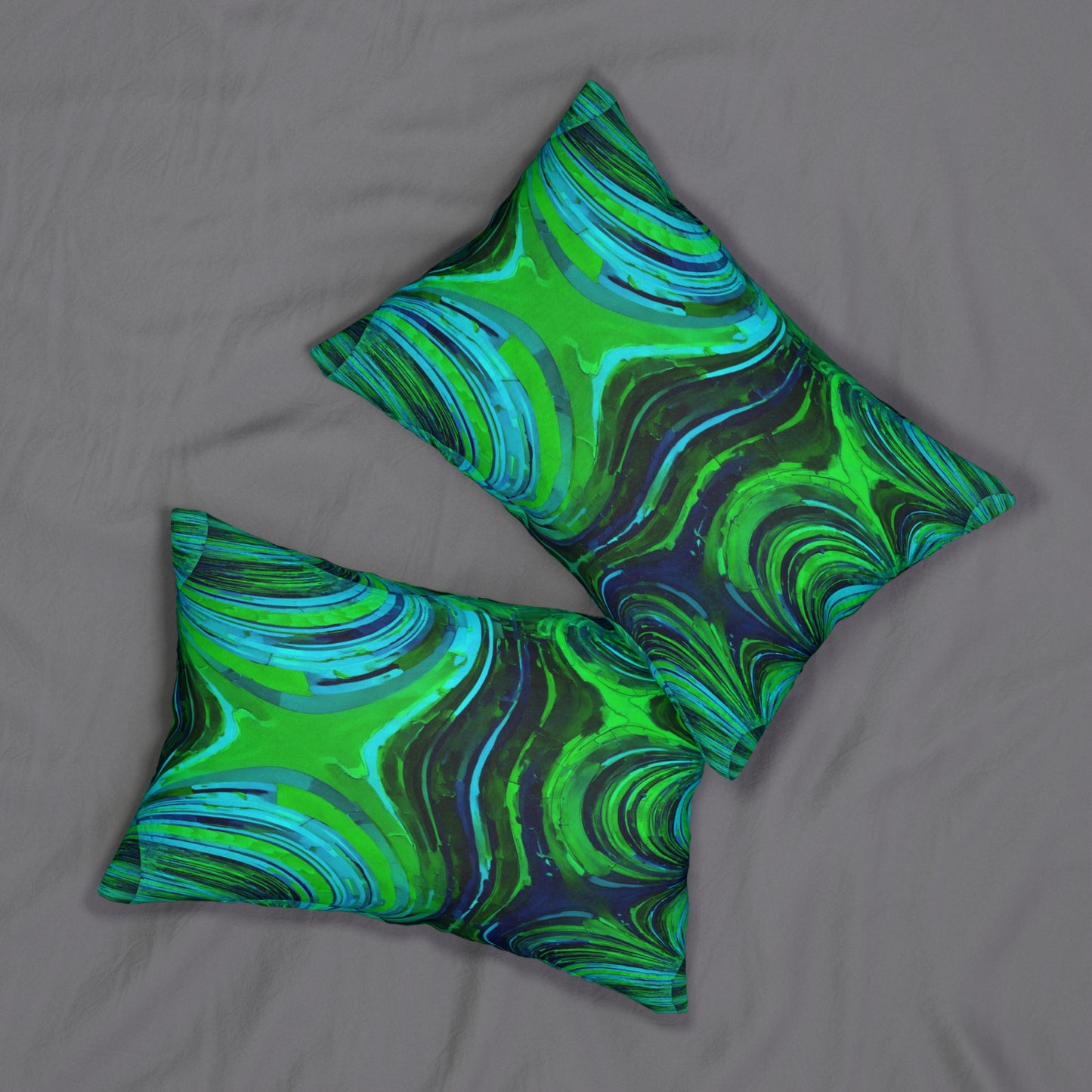 Uzi Spiral Blue Green Spun Polyester Lumbar Pillow, 20" x 14"