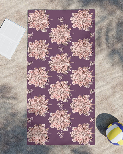 Pink Floral Butterflies Beach Towel, 30" x 60"