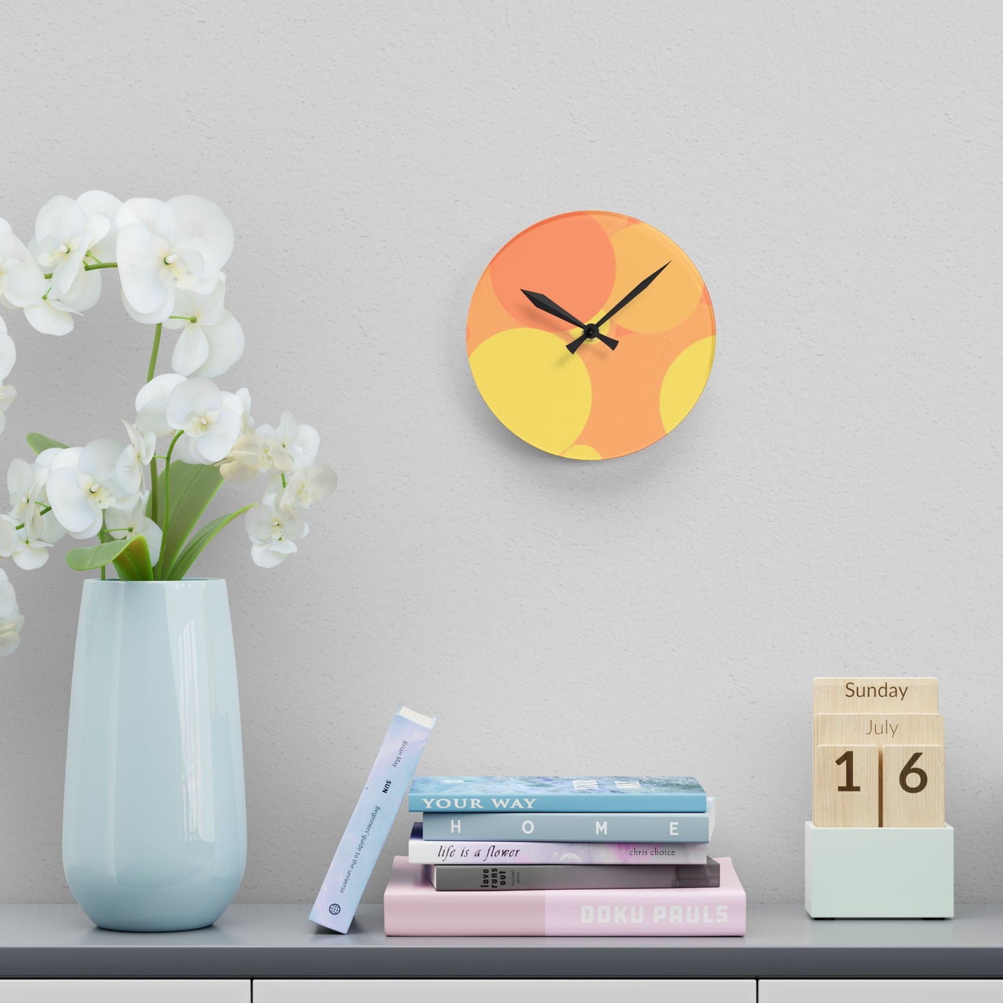 Pastel Bright Oranges Patches Acrylic Round Wall Clock, 8" x 8"