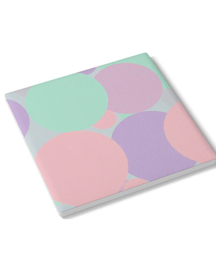 Pastel Peach and Soft Green Patches 4" x 4" Square Ceramic Coaster