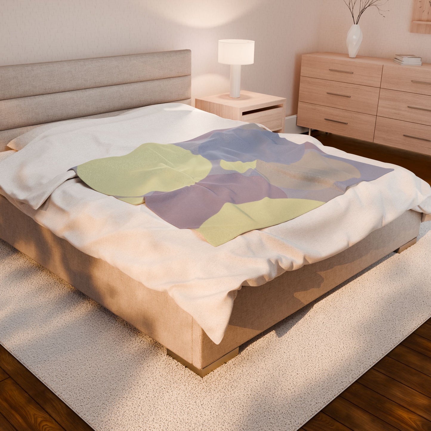 Pastel Soft Blue and Soft White Patches Velveteen Plush Blanket, 50" x 60"