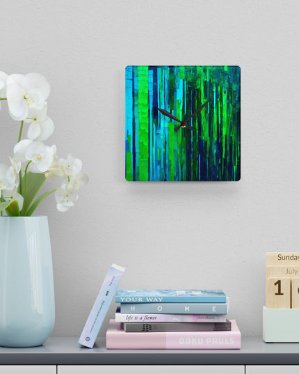 Striped Blue Green Acrylic Wall Clock, Round or Square, 10.75" x 10.75"