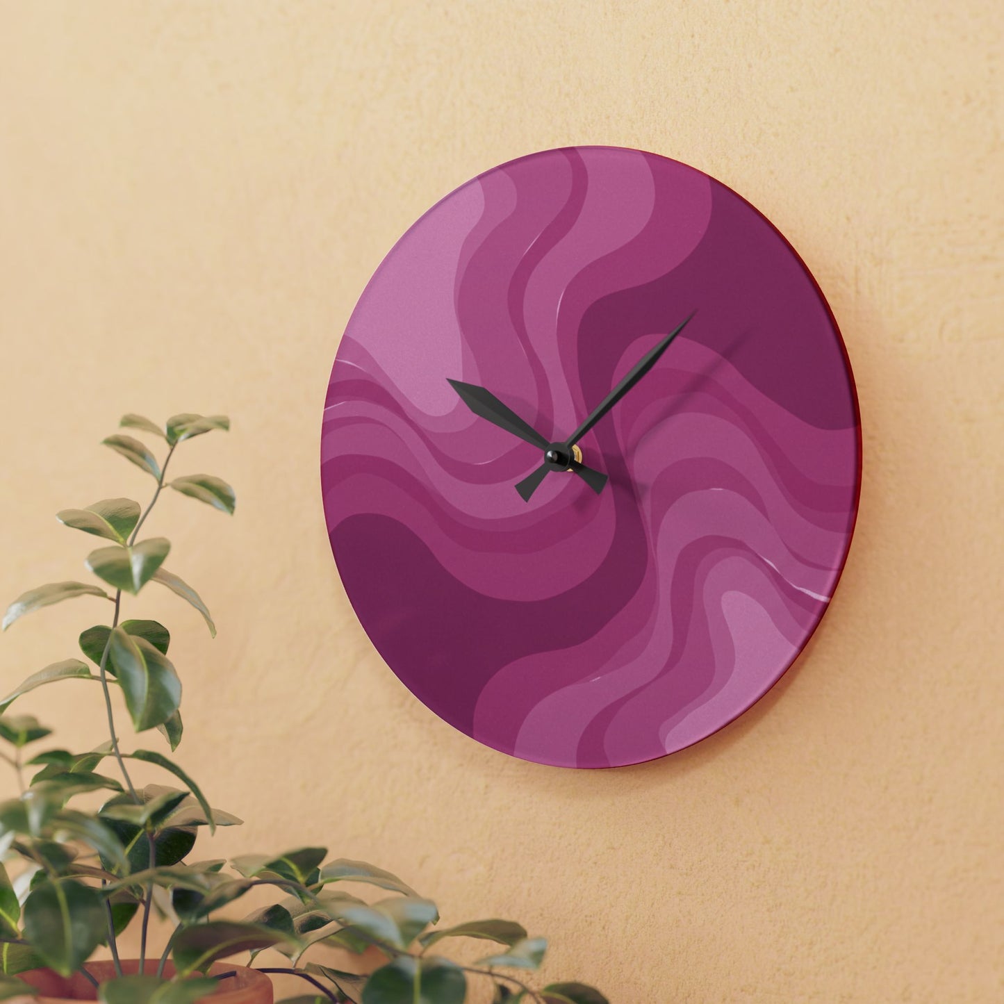 PInky Mauve Wavey 10.75" x 10.75" Round or Square Acrylic Wall Clock