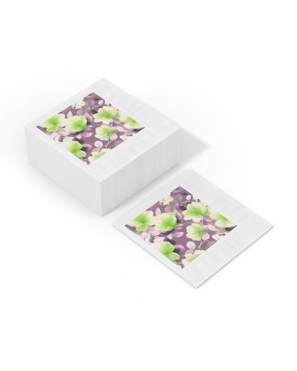Lime Lavender Floral Bunch White Coined Napkins, 6.5" x 6.5"
