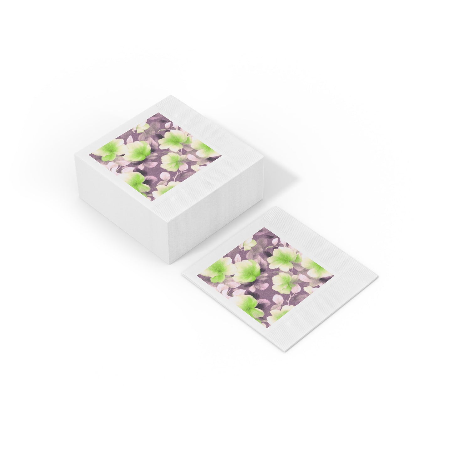 Lime Lavender Floral Bunch White Coined Napkins, 6.5" x 6.5"