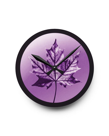 Purple Maple Leaf Acrylic Round Wall Clock, 8" x 8"