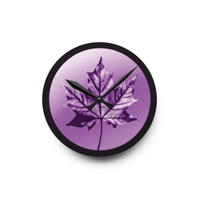Purple Maple Leaf Acrylic Round Wall Clock, 8" x 8"