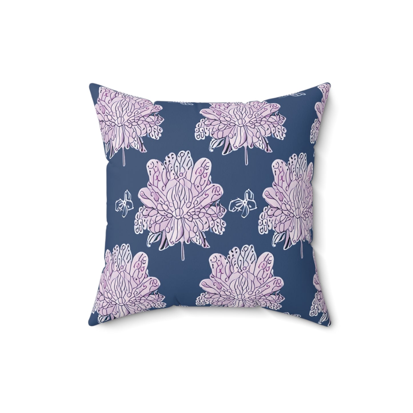 Purple White Floral Butterflies 16" x 16" Faux Suede Square Pillow