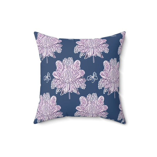 Purple White Floral Butterflies 16" x 16" Faux Suede Square Pillow