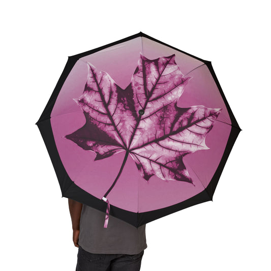 Magenta Maple Leaf Foldable Umbrella - Compact & Chic