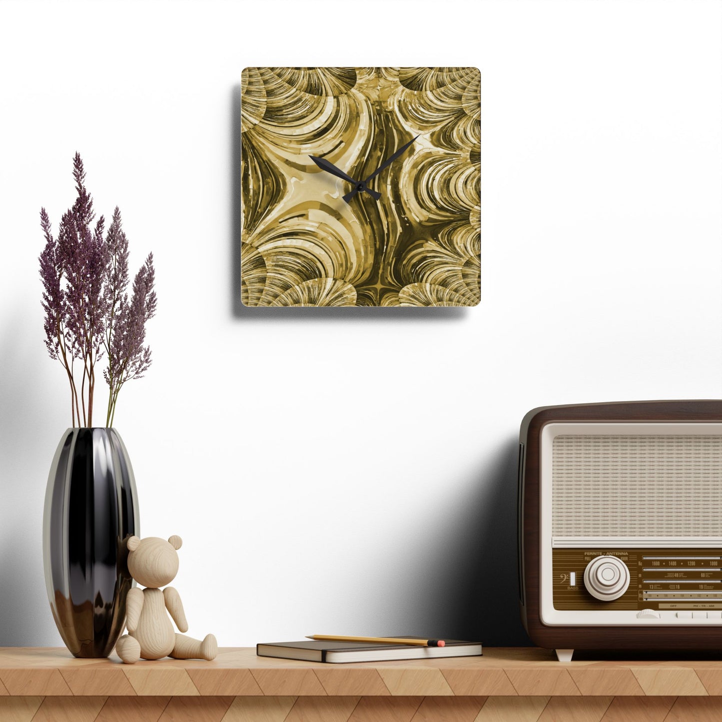 Uzi Spiral Light Brown Acrylic Wall Clock, Round or Square, 10.75" x 10.75"