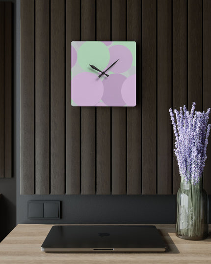Pastel Lavender Purple and Soft Green Patches Acrylic Wall Clock, Round or Square, 10.75" x 10.75"