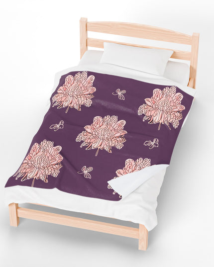 Pink Floral Butterflies Velveteen Plush Blanket, 50" x 60"