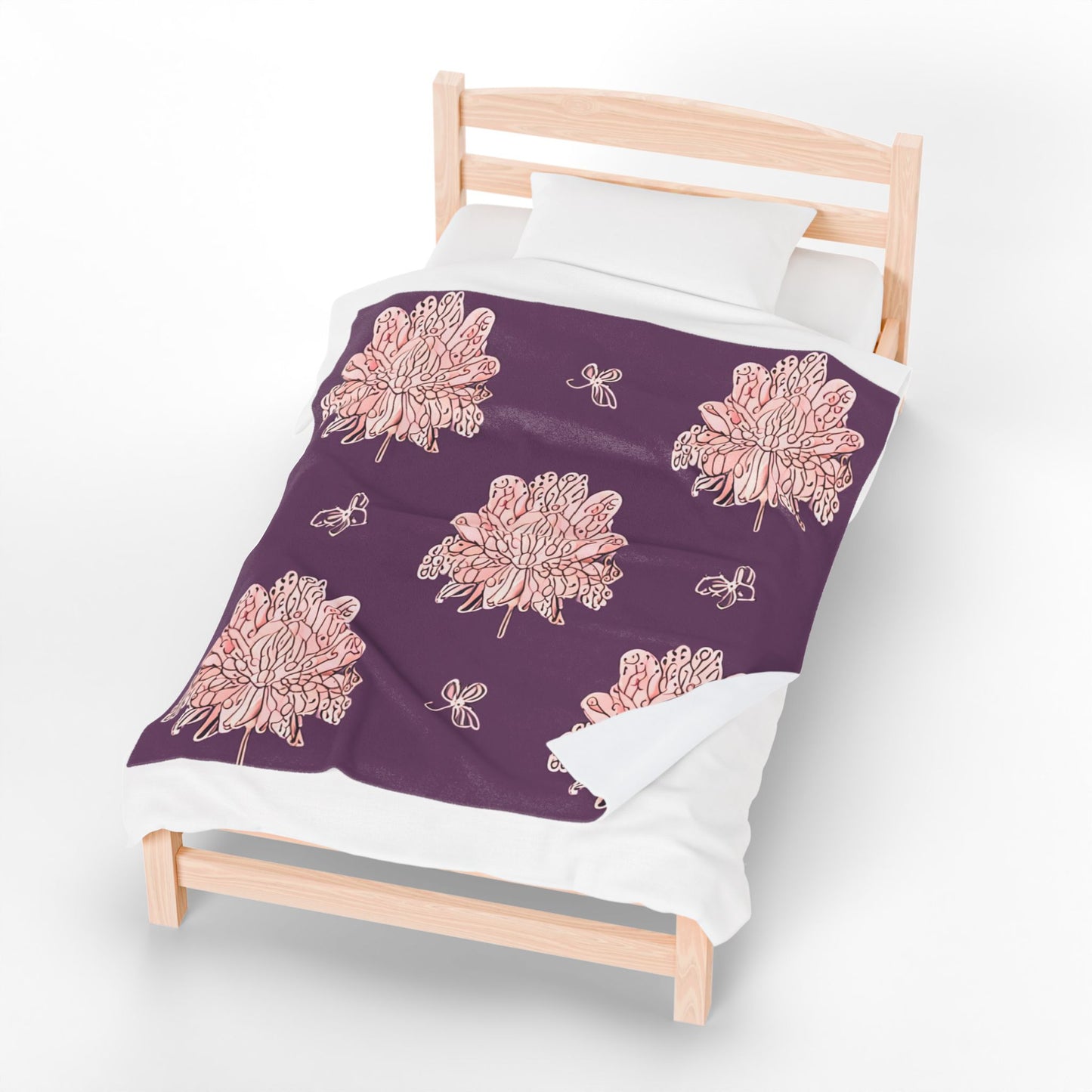 Pink Floral Butterflies Velveteen Plush Blanket, 50" x 60"
