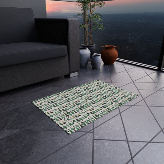 Mini Vintage Green Trees Outdoor Rug, 24" x 36"
