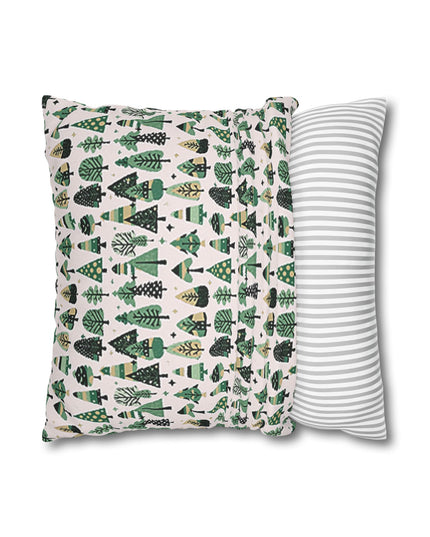 Mini Vintage Green Trees Spun Polyester Square Pillowcase, 14" x 14"