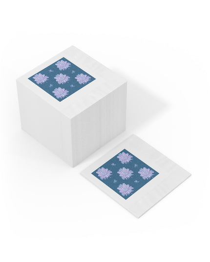 Lavender Floral Butterflies White Coined Napkins, 4.8" x 4.8"