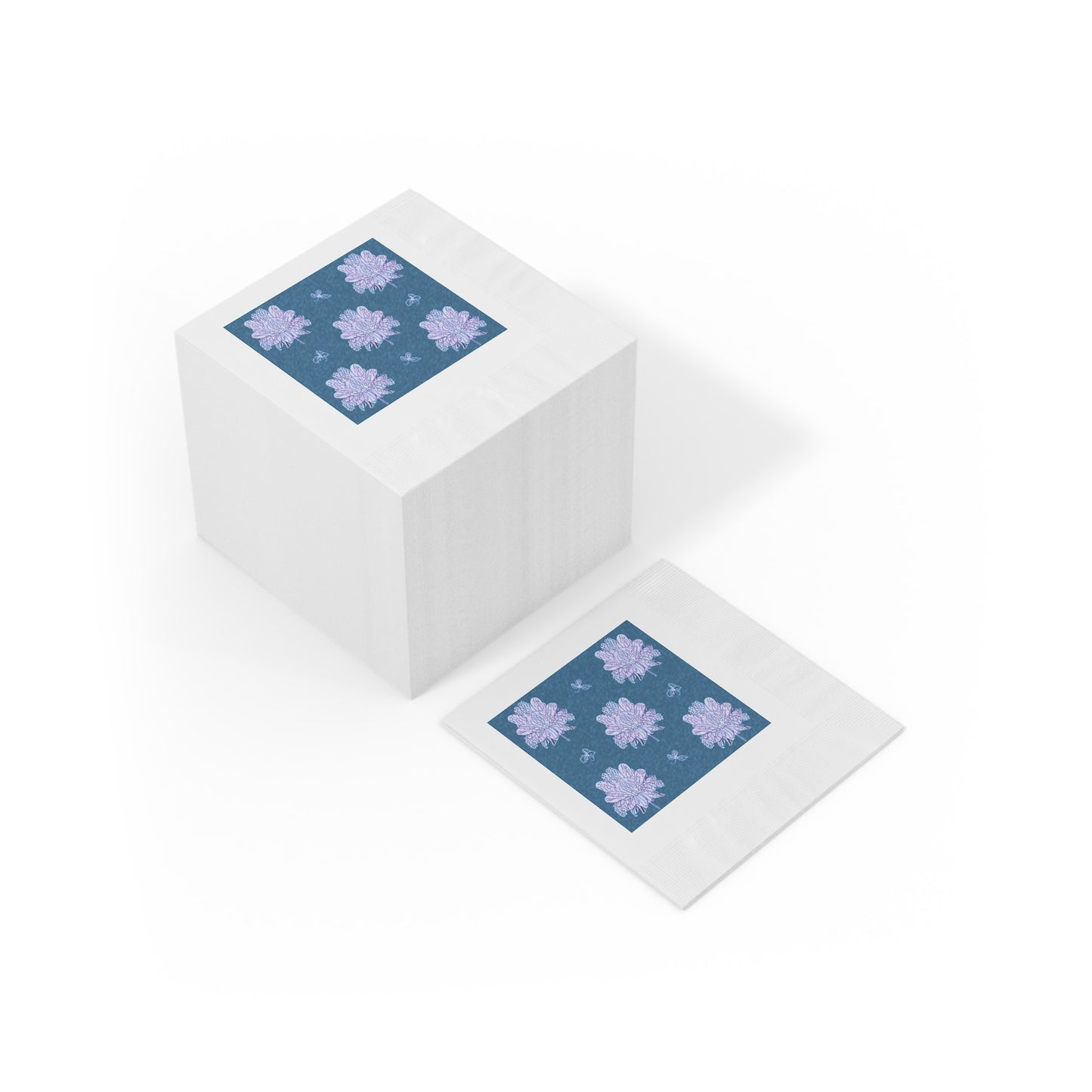 Lavender Floral Butterflies White Coined Napkins, 4.8" x 4.8"