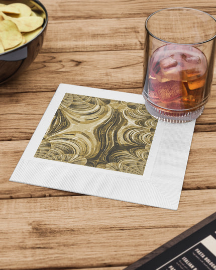 Uzi Spiral Light Brown White Coined Napkins, 6.5" x 6.5"