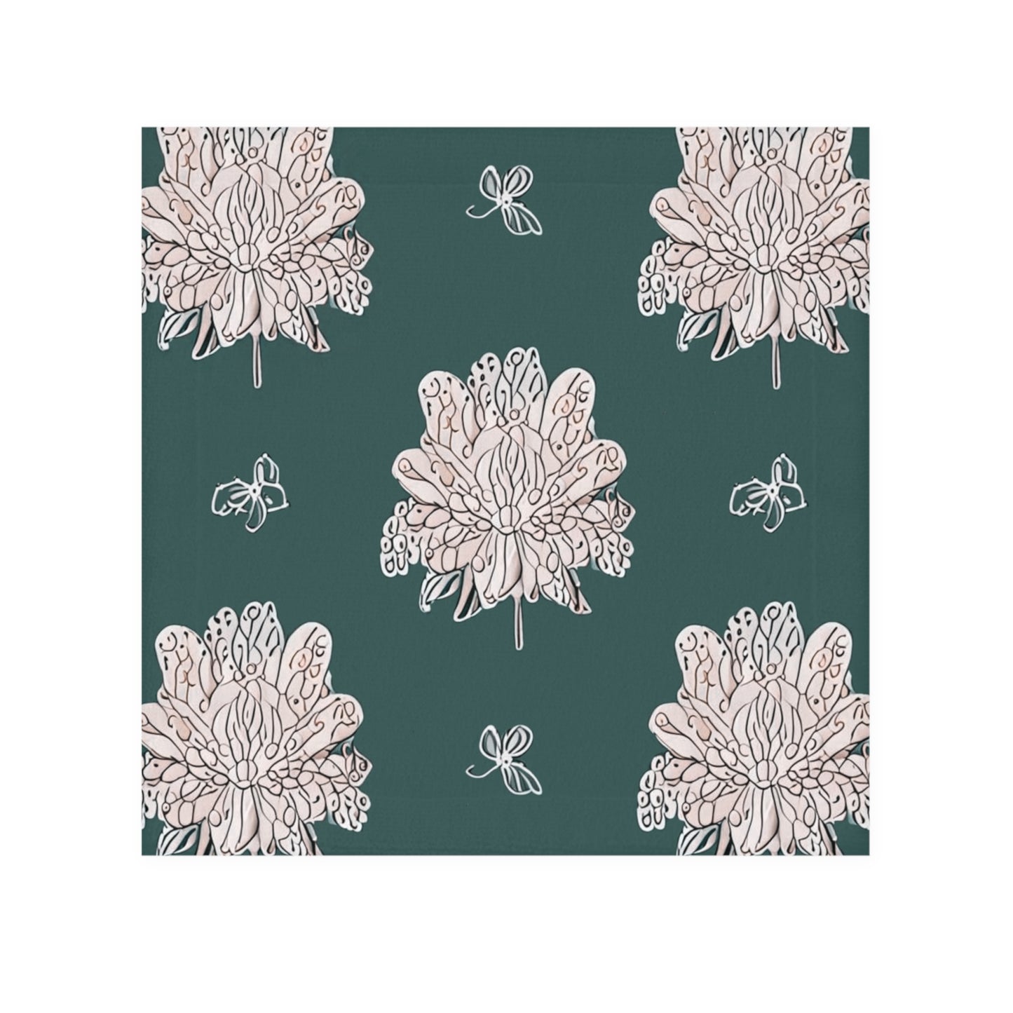 Soft White Floral Butterflies Face Towel, 13" x 13"