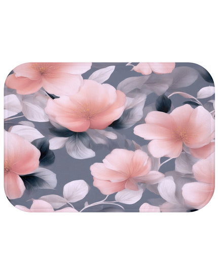 Peach and Blue Gray Floral Bunch 24" x 17" Bath Mat