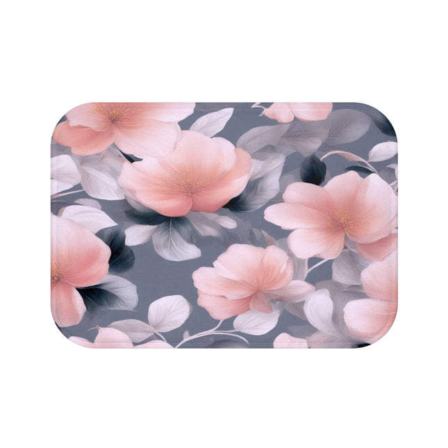 Peach and Blue Gray Floral Bunch 24" x 17" Bath Mat