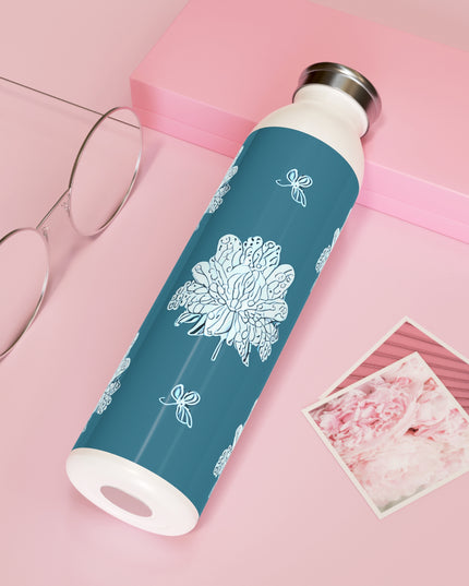 Tif Green White Floral Butterflies Slim Water Bottle, 20 oz White