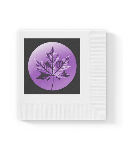 Purple Maple Leaf White Coined Napkins, 4.8" x 4.8"