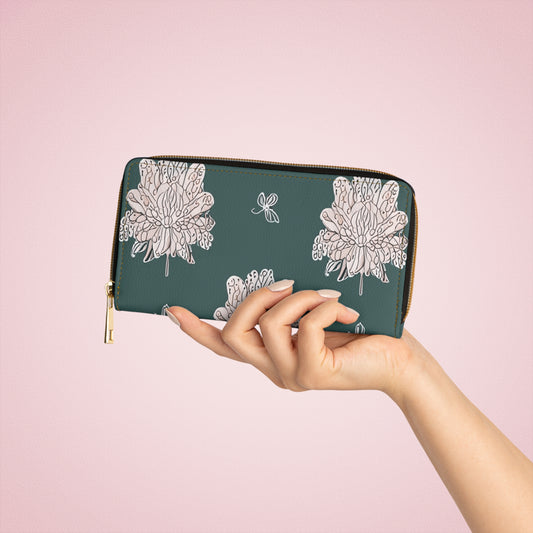 Soft White Floral Butterflies Elegant Abstract Zipper Wallet - Stylish & Functional Accessory for Everyday Use
