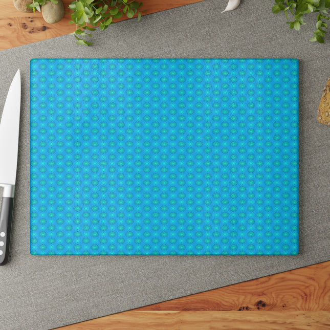 Light Blue Star-crossed Bodies Glass Cutting Board, 11" x 15"