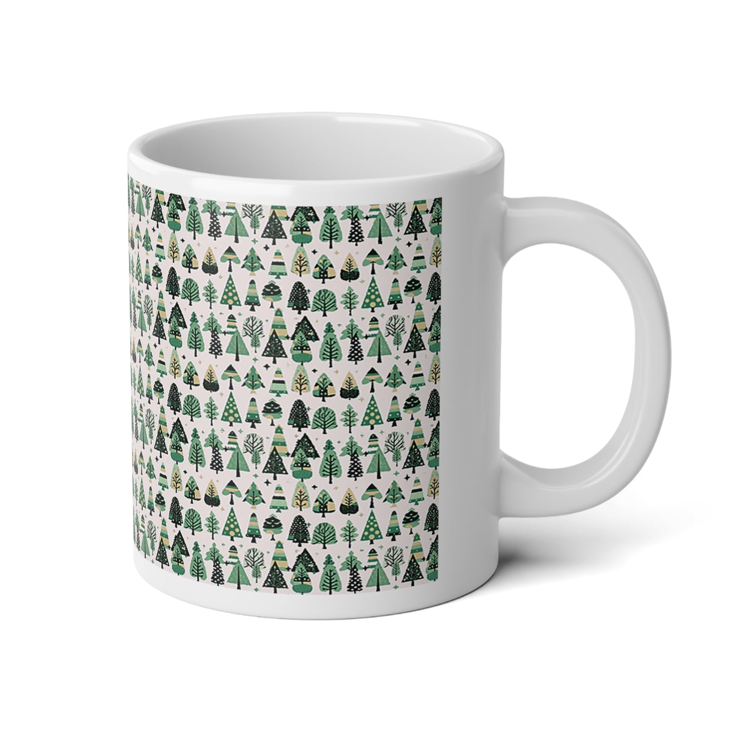 Mini Vintage Green Trees 20 oz White Glossy Jumbo Mug