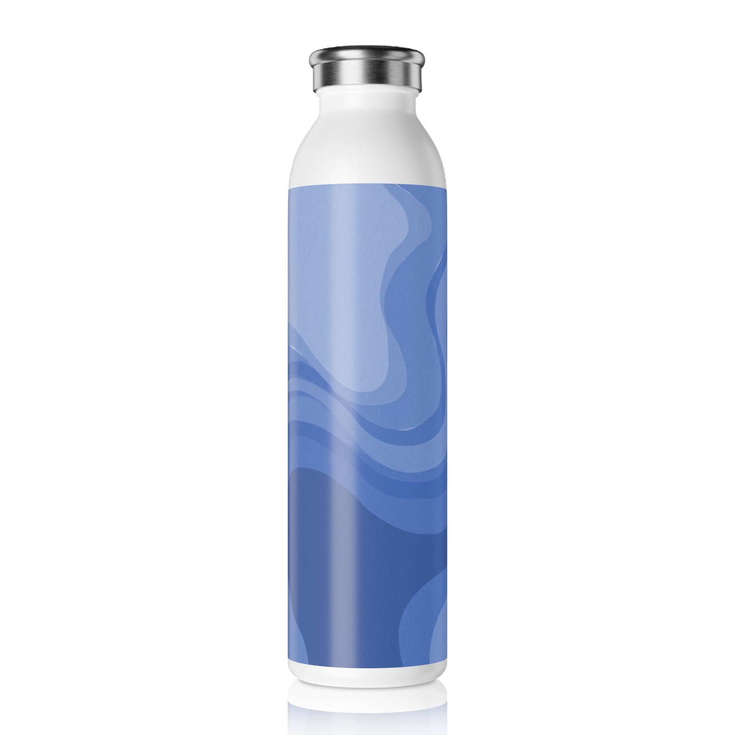 Deep Blue Wavey Slim Water Bottle, 20 oz White