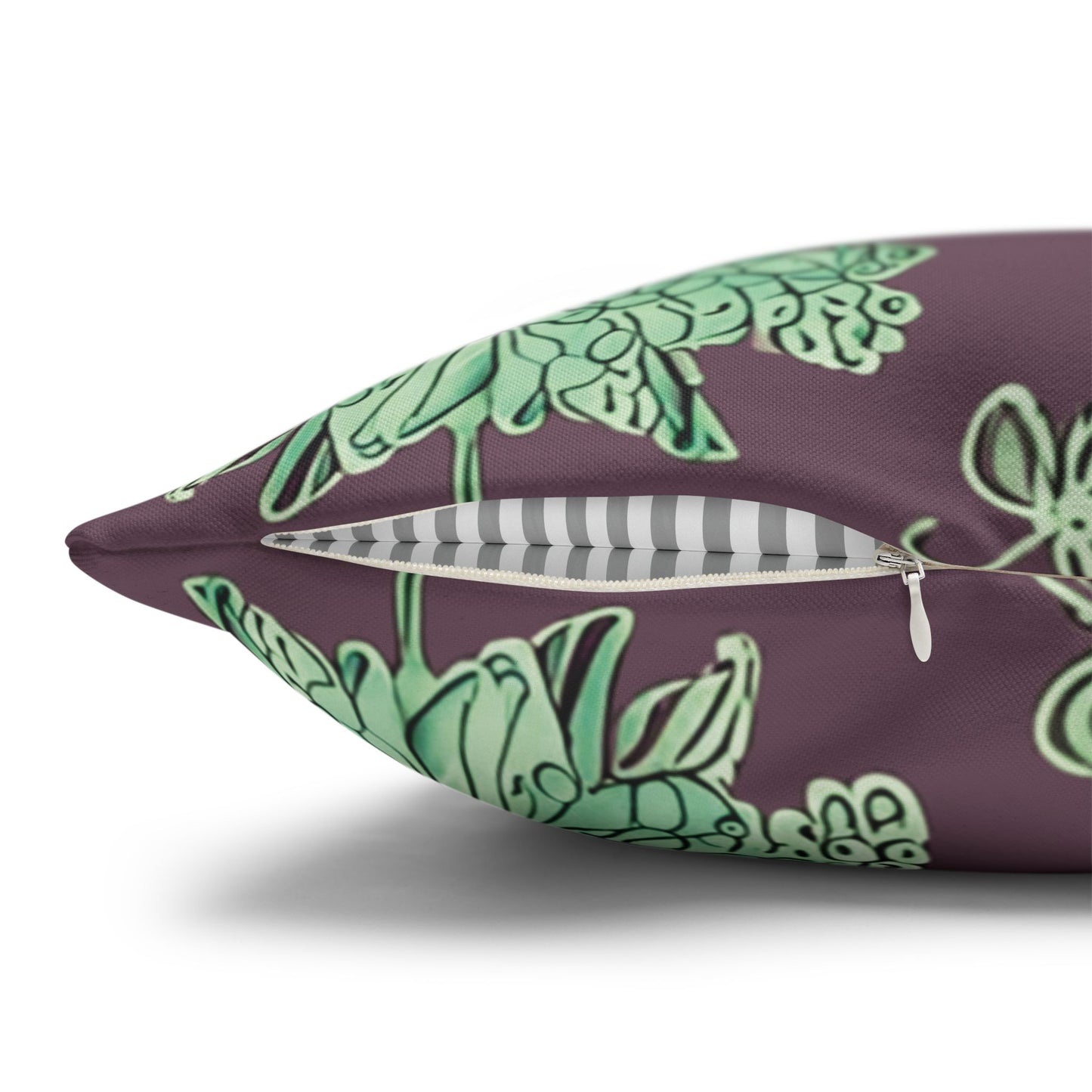 Mint Green Floral Butterflies Spun Polyester Square Pillowcase, 14" x 14"