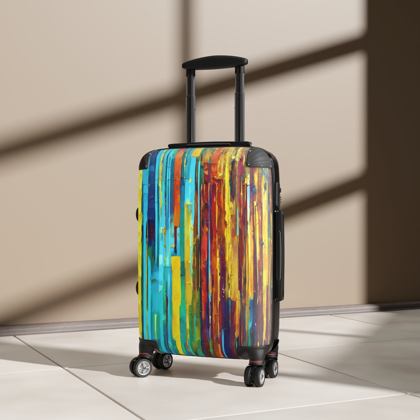 Striped Alpha Small Suitcase with built in lock, 4 double-wheels, telescopic handle, and ABS back hard-shell