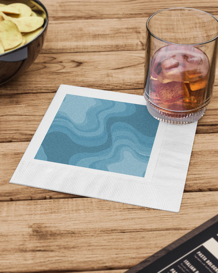 Sky Blue Wavey White Coined Napkins, 6.5" x 6.5"