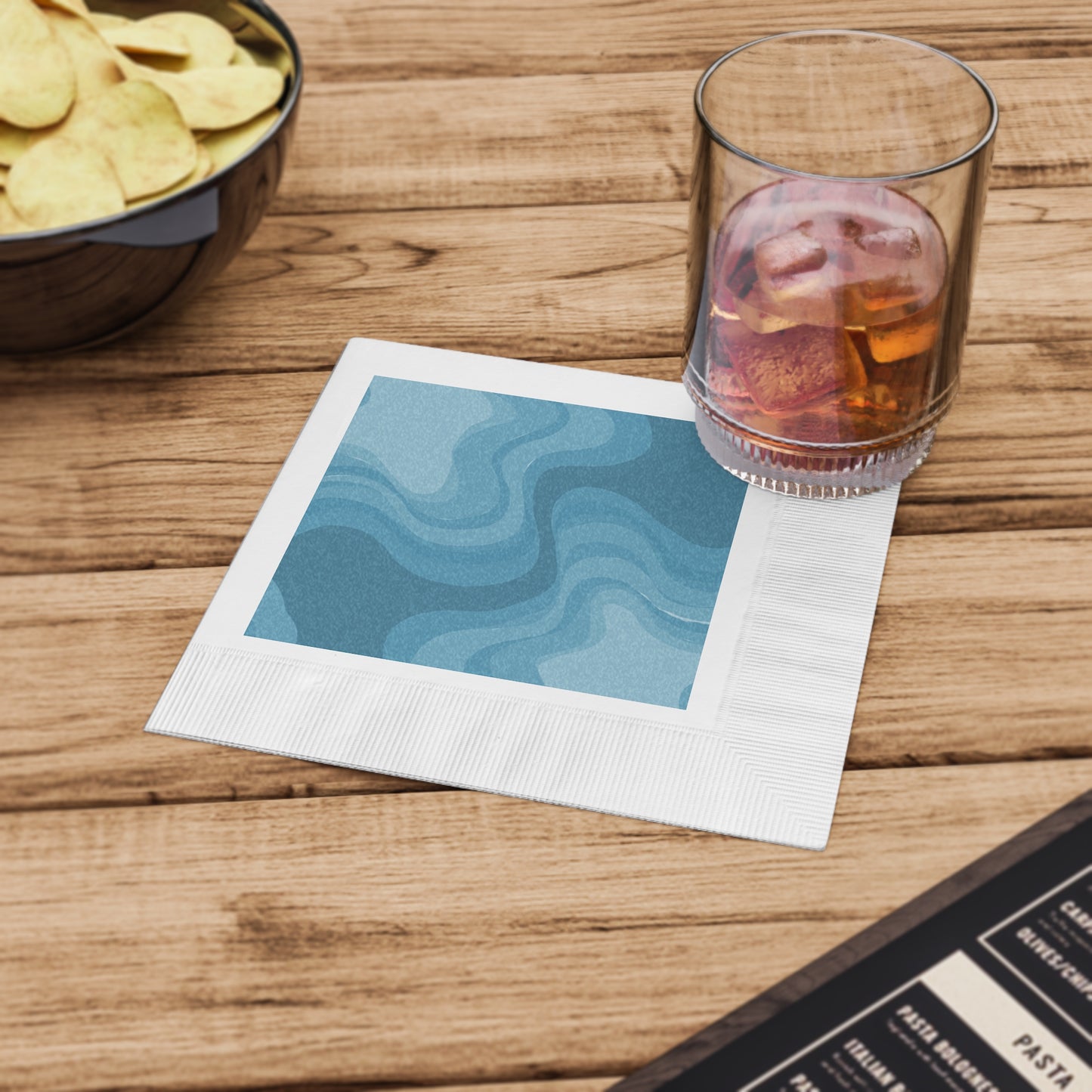 Sky Blue Wavey White Coined Napkins, 6.5" x 6.5"