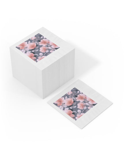 Peach and Blue Gray Floral Bunch White Coined Napkins, 6.5" x 6.5"