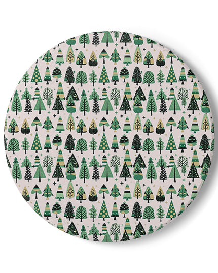 Mini Vintage Green Trees 4" x 4" Round Ceramic Coaster