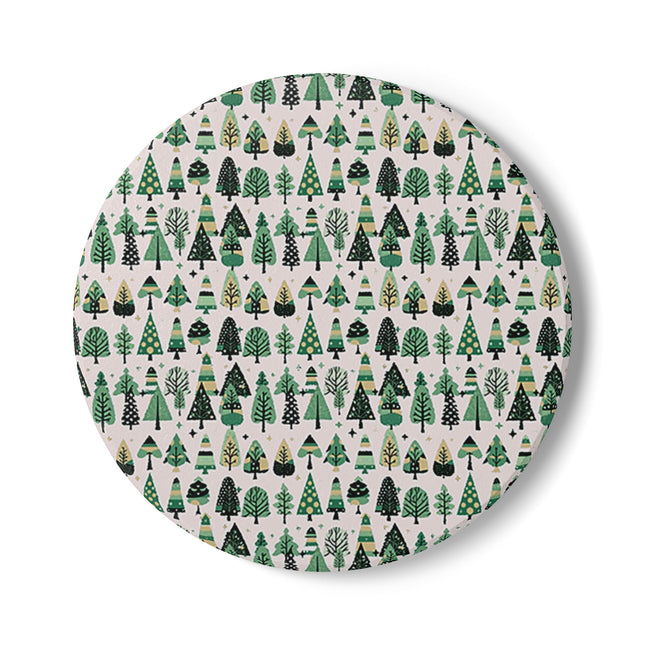 Mini Vintage Green Trees 4" x 4" Round Ceramic Coaster