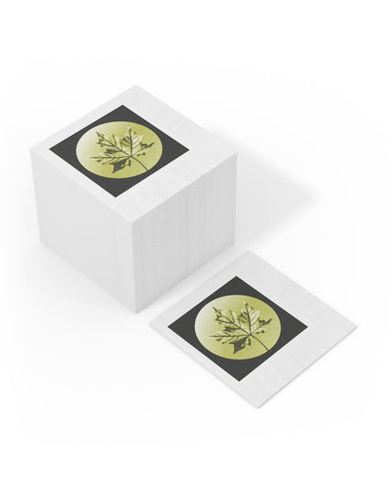 Lemongrass Maple Leaf White Coined Napkins, 6.5" x 6.5"
