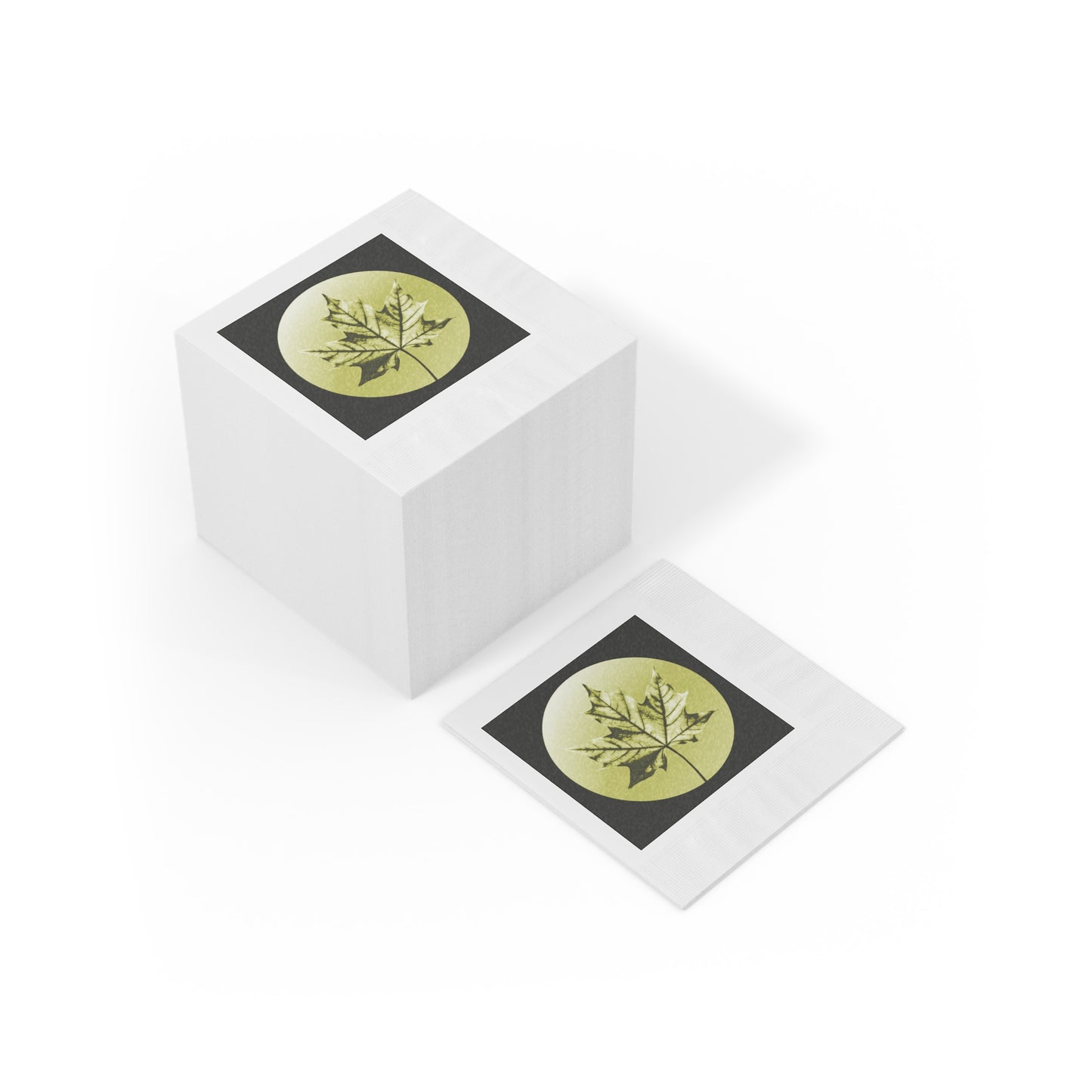 Lemongrass Maple Leaf White Coined Napkins, 6.5" x 6.5"