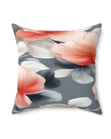 Red Blossom Floral Bunch Faux Suede Square Pillow, 18" x 18"